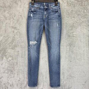 7 For All Mankind The Skinny Jeans Womens 26 Blue Distressed Stretch Made USA